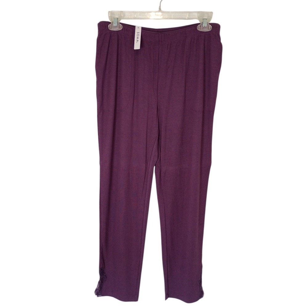 Soma Cool Nights Rib Ankle Pant Lace Blackberry Wine Purple Pajama Pants Medium